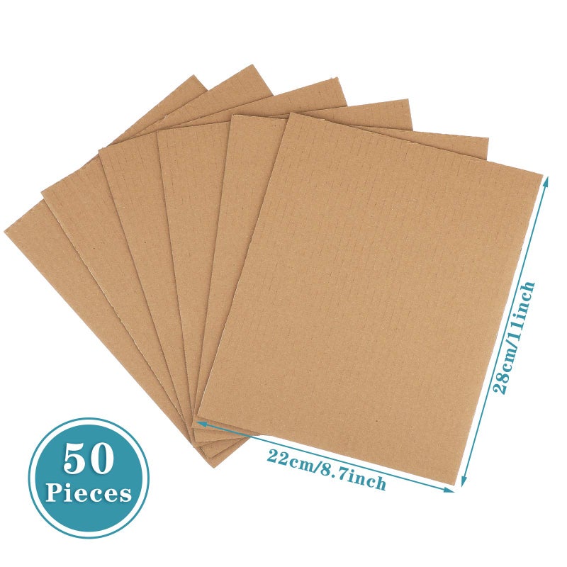 زنون عبوة من 50 قطعة من ألواح الكرتون المموج، وألواح الكرتون المسطحة، وحشوات الكرتون، وفواصل مربعة من الكرتون المسطح لمشاريع الفنون ومستلزمات الحرف اليدوية (بني، 11 × 8.7 بوصة) - Image 2